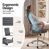 Artiss Conference Office Chair Swivel Computer Chair High Back Ribbed PU Leather Grey