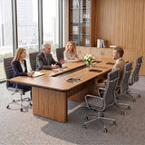 Artiss Conference Office Chair Swivel Computer Chair High Back Ribbed PU Leather Grey