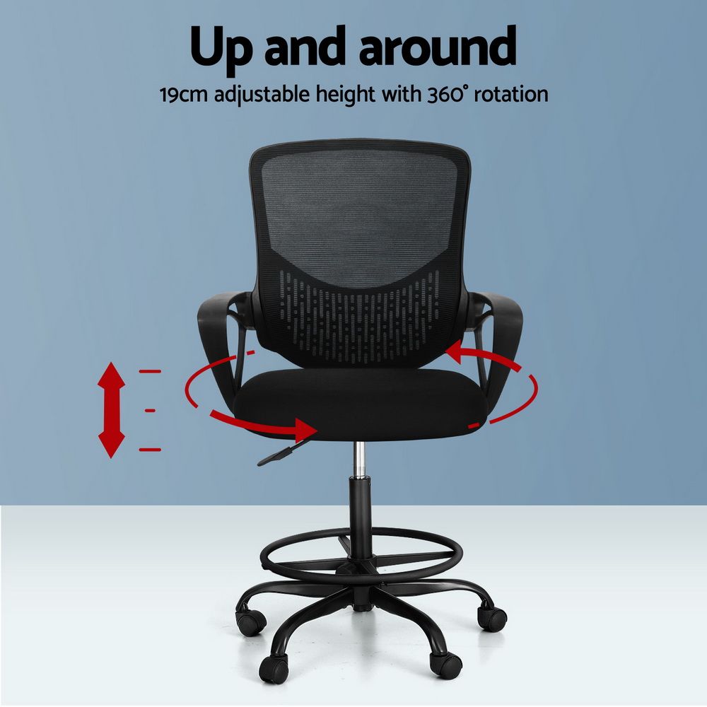 Artiss Office Chair Drafting Stool Mesh Chairs Black