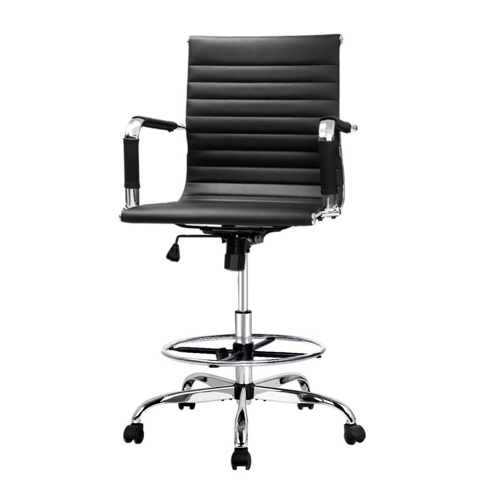 Artiss Office Chair Drafting Stool Leather Chairs Black