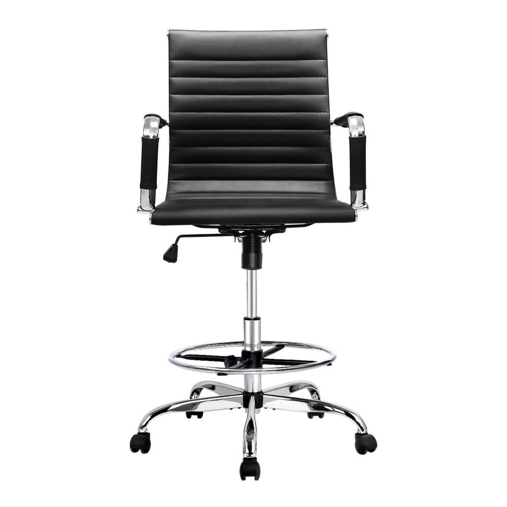 Artiss Office Chair Drafting Stool Leather Chairs Black