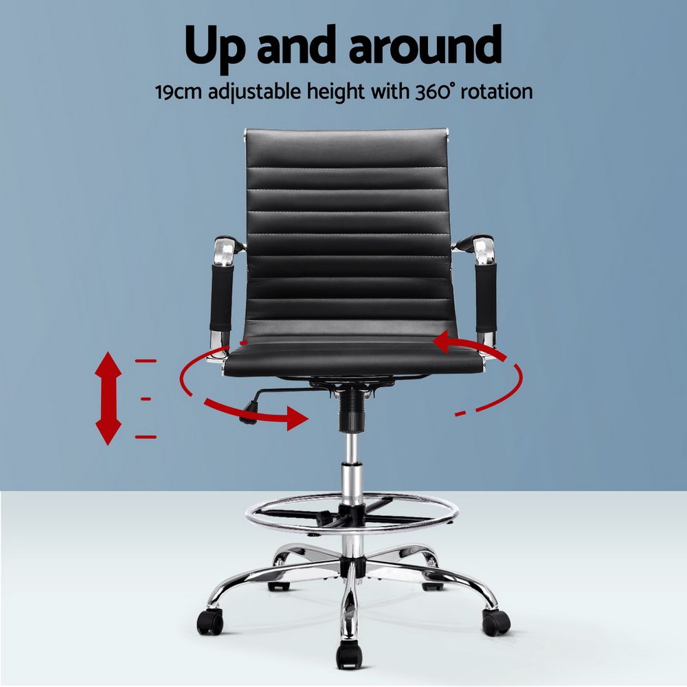 Artiss Office Chair Drafting Stool Leather Chairs Black
