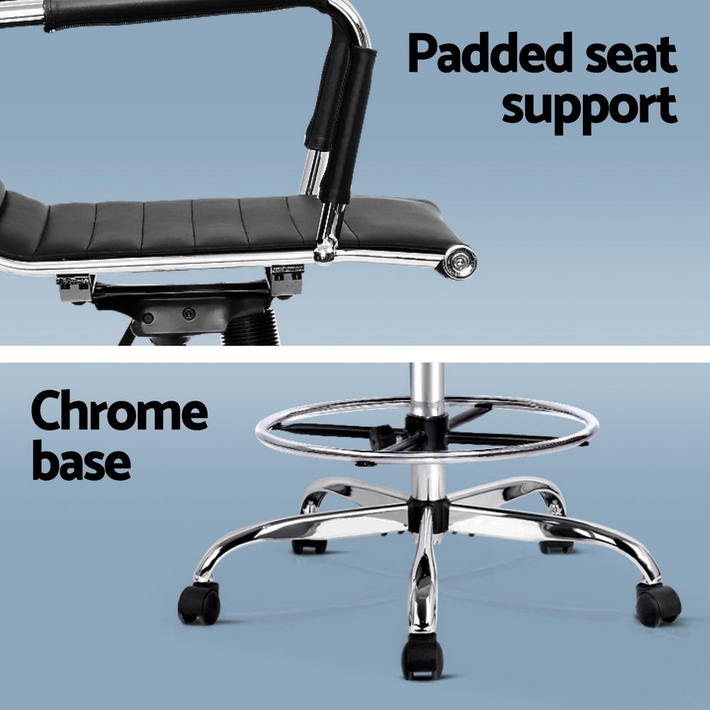 Artiss Office Chair Drafting Stool Leather Chairs Black