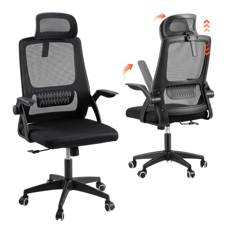 Artiss Ergonomic Office Chair Mesh Deak Chair with Flip-up Arms Adjustable Headrest Black