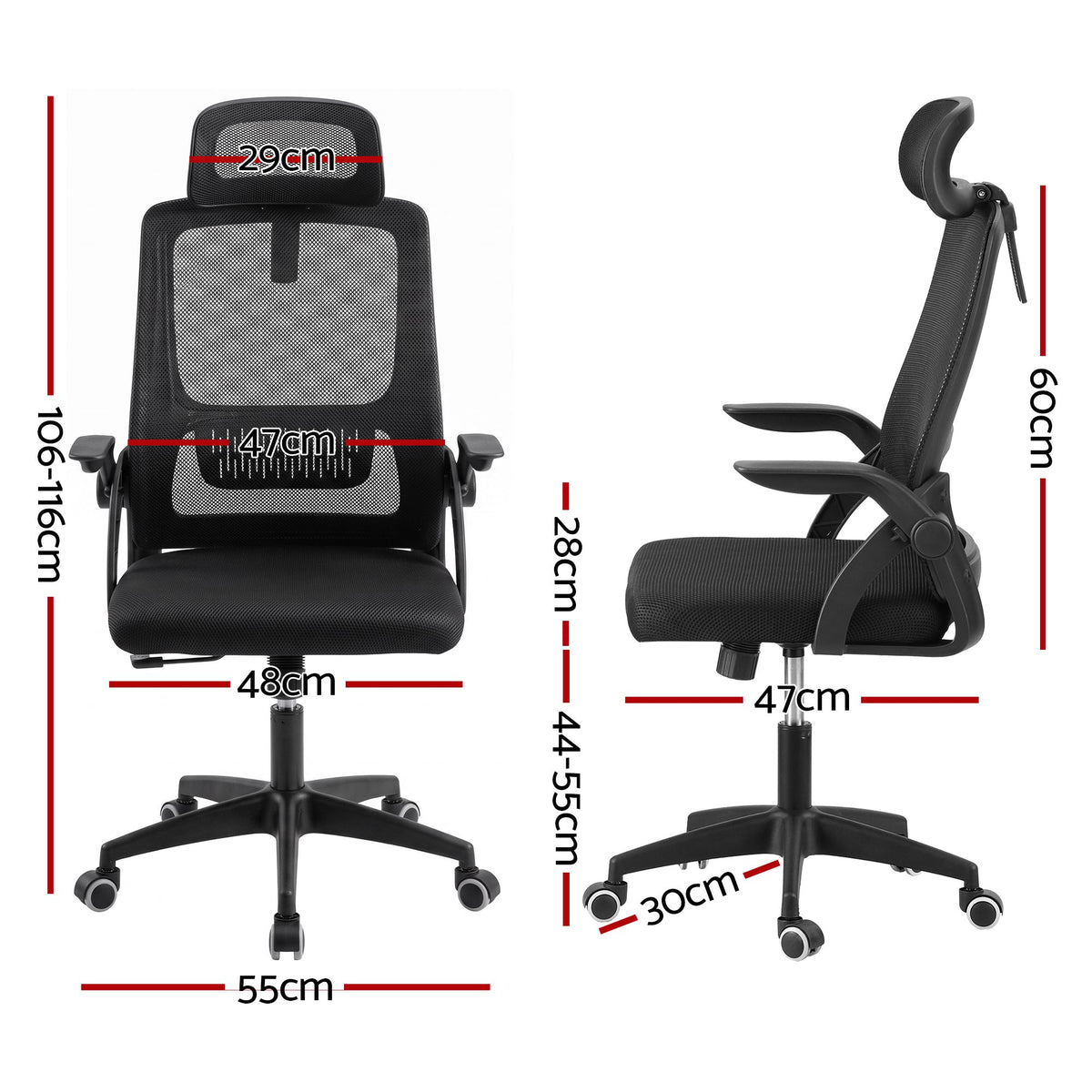 Artiss Ergonomic Office Chair Mesh Deak Chair with Flip-up Arms Adjustable Headrest Black