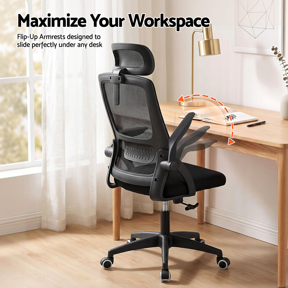 Artiss Ergonomic Office Chair Mesh Deak Chair with Flip-up Arms Adjustable Headrest Black