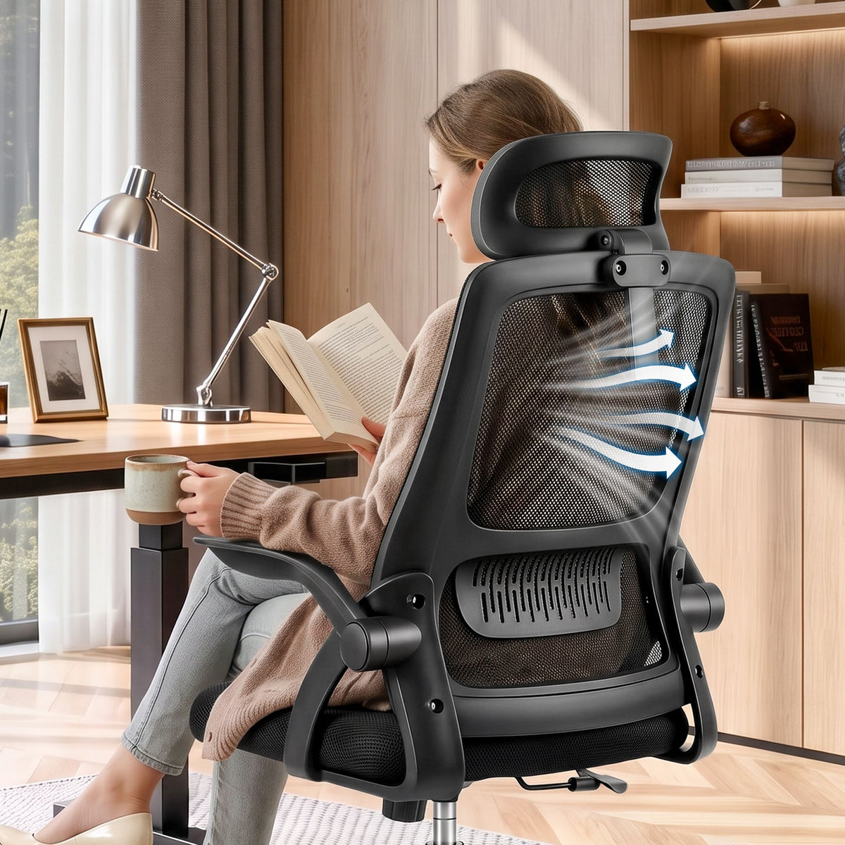 Artiss Ergonomic Office Chair Mesh Deak Chair with Flip-up Arms Adjustable Headrest Black