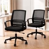 Artiss 2x Ergonomic Office Chair Mesh Mid Back Home Office Desk Chairs with Lumbar Support Black