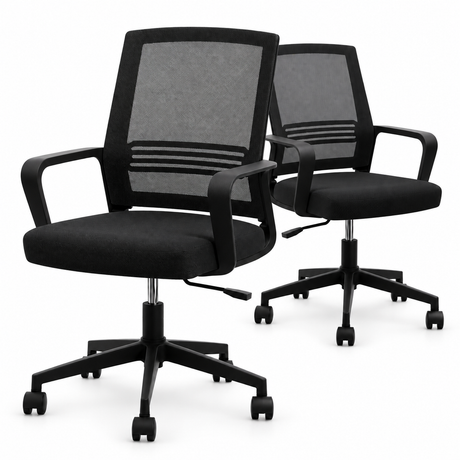 Artiss 2x Ergonomic Office Chair Mesh Mid Back Home Office Desk Chairs with Lumbar Support Black