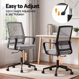 Artiss 2x Ergonomic Office Chair Mesh Mid Back Home Office Desk Chairs with Lumbar Support Grey