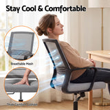 Artiss 2x Ergonomic Office Chair Mesh Mid Back Home Office Desk Chairs with Lumbar Support Grey