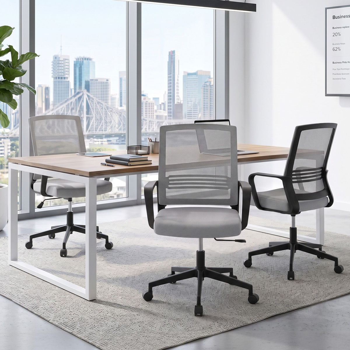 Artiss 2x Ergonomic Office Chair Mesh Mid Back Home Office Desk Chairs with Lumbar Support Grey