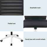 Artiss Ergonomic Office Chair Mesh Computer Desk Chairs with Lumbar Support, Height Adjustment Swivel Chair Mid Back for Home Office Study, Black and White