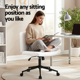 Artiss Criss Cross Chair with Wheels Wide Cross Legged Office Desk Vanity Chair PU Leather, Armless Height Adjustable Swivel Home Office Chair for Home Computer Task, White