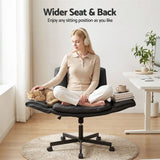 Artiss Cross Legged Office Chair PU Leather Swivel Vanity Chair Wide Seat Adjustable Arms Black