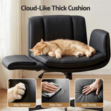 Artiss Cross Legged Office Chair PU Leather Swivel Vanity Chair Wide Seat Adjustable Arms Black