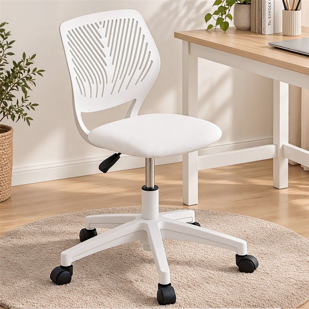 Artiss Ergonomic Office Chair Armless Study Chair Height Adjustable for Girls Boys Teens White