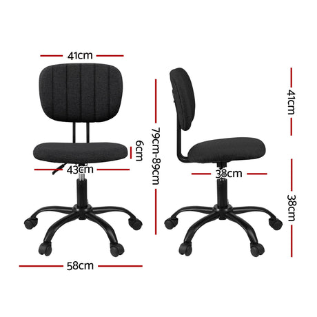 Artiss Armless Office Chair with Wheels, Ergonomic 360° Swivel Home Office Desk Chair, Height Adjustable Computer Task Chair with Fabric Back and Seat for Small Space, Black