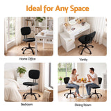 Artiss Armless Office Chair with Wheels, Ergonomic 360° Swivel Home Office Desk Chair, Height Adjustable Computer Task Chair with Fabric Back and Seat for Small Space, Black