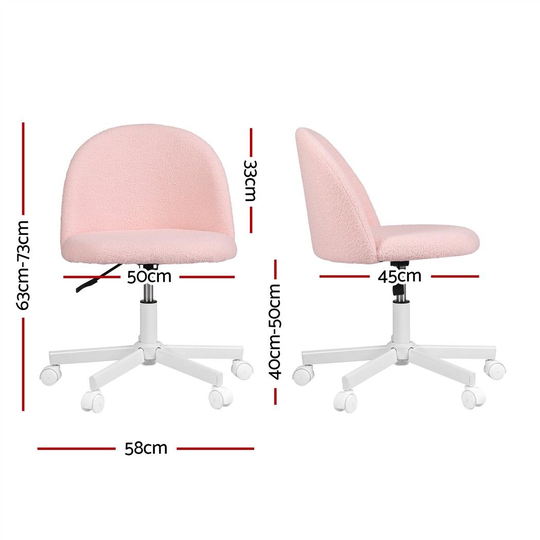 Artiss Office Chair Armless Swivel Vanity Desk Chair with Wheels Teddy Fleece Pink
