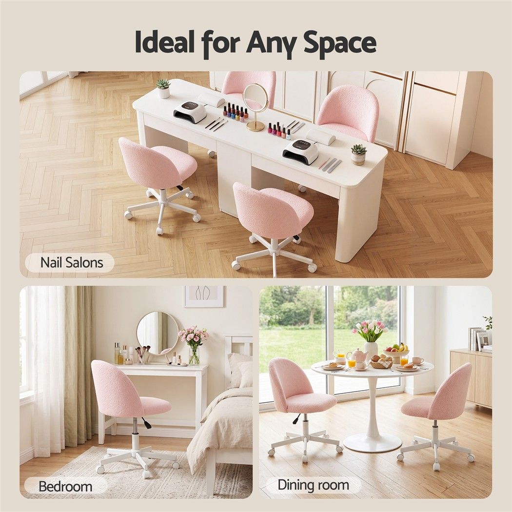 Artiss Office Chair Armless Swivel Vanity Desk Chair with Wheels Teddy Fleece Pink