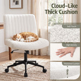 Artiss Armless Cross Legged Office Chair Wide Seat Vanity Chair Teddy Fleece Beige