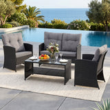 Gardeon 4-Piece Outdoor Sofa Set Coffee Table Chair Rattan Furniture Black