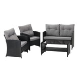 Gardeon 4-Piece Outdoor Sofa Set Coffee Table Chair Rattan Furniture Black