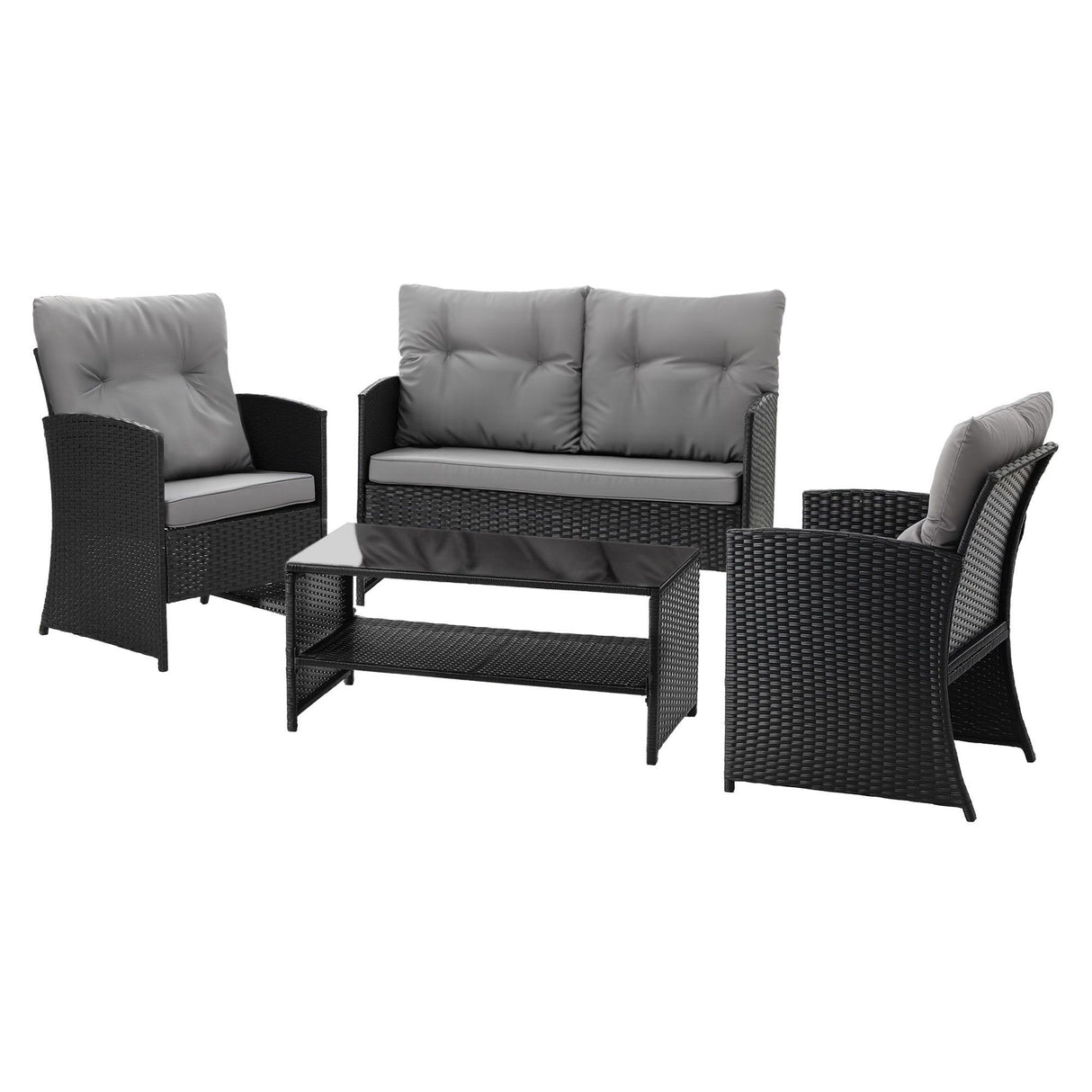 Gardeon 4-Piece Outdoor Sofa Set Coffee Table Chair Rattan Furniture Black
