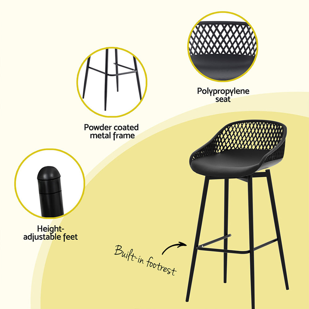 Gardeon 2PC Outdoor Bar Stools Plastic Metal Dining Chair Patio Furniture Garden