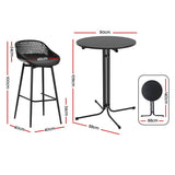 Gardeon 3PC Outdoor Bar Set Stools Dining Chairs Table Patio Furniture Bistro Set Black