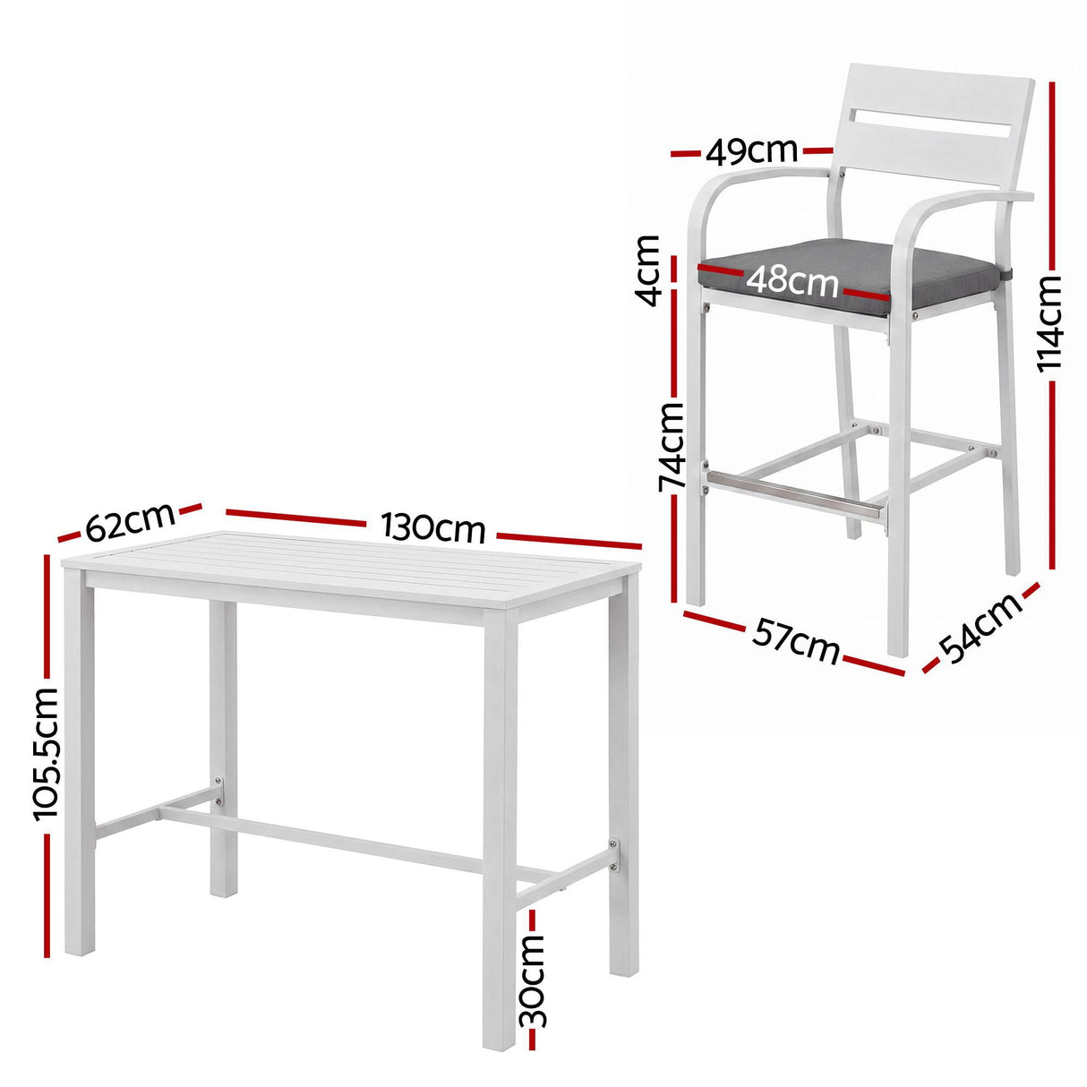 Gardeon Outdoor Bar Set 5-Piece Patio Dining Chairs Aluminium Table Stools White