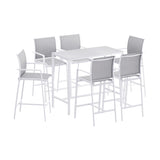 Gardeon 7PCS Outdoor Bar Set Stools Dining Chairs Table Patio Steel Bistro Set White