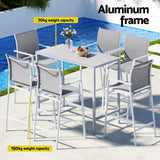 Gardeon 7PCS Outdoor Bar Set Stools Dining Chairs Table Patio Steel Bistro Set White