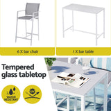 Gardeon 7PCS Outdoor Bar Set Stools Dining Chairs Table Patio Steel Bistro Set White