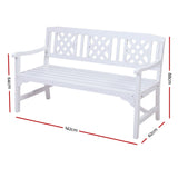 Gardeon Outdoor Garden Bench Wooden Chair 3 Seat Patio Furniture Lounge White