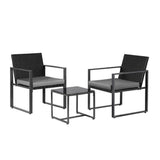Gardeon 3PC Outdoor Bistro Set Patio Furniture Wicker Dining Chairs Table Cushion Black