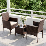 Gardeon 3PC Outdoor Bistro Set Patio Furniture Wicker Setting Chairs Table Cushion Brown