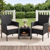 Gardeon 3PC Outdoor Bistro Set Patio Furniture Wicker Chairs Table Cushion All Black