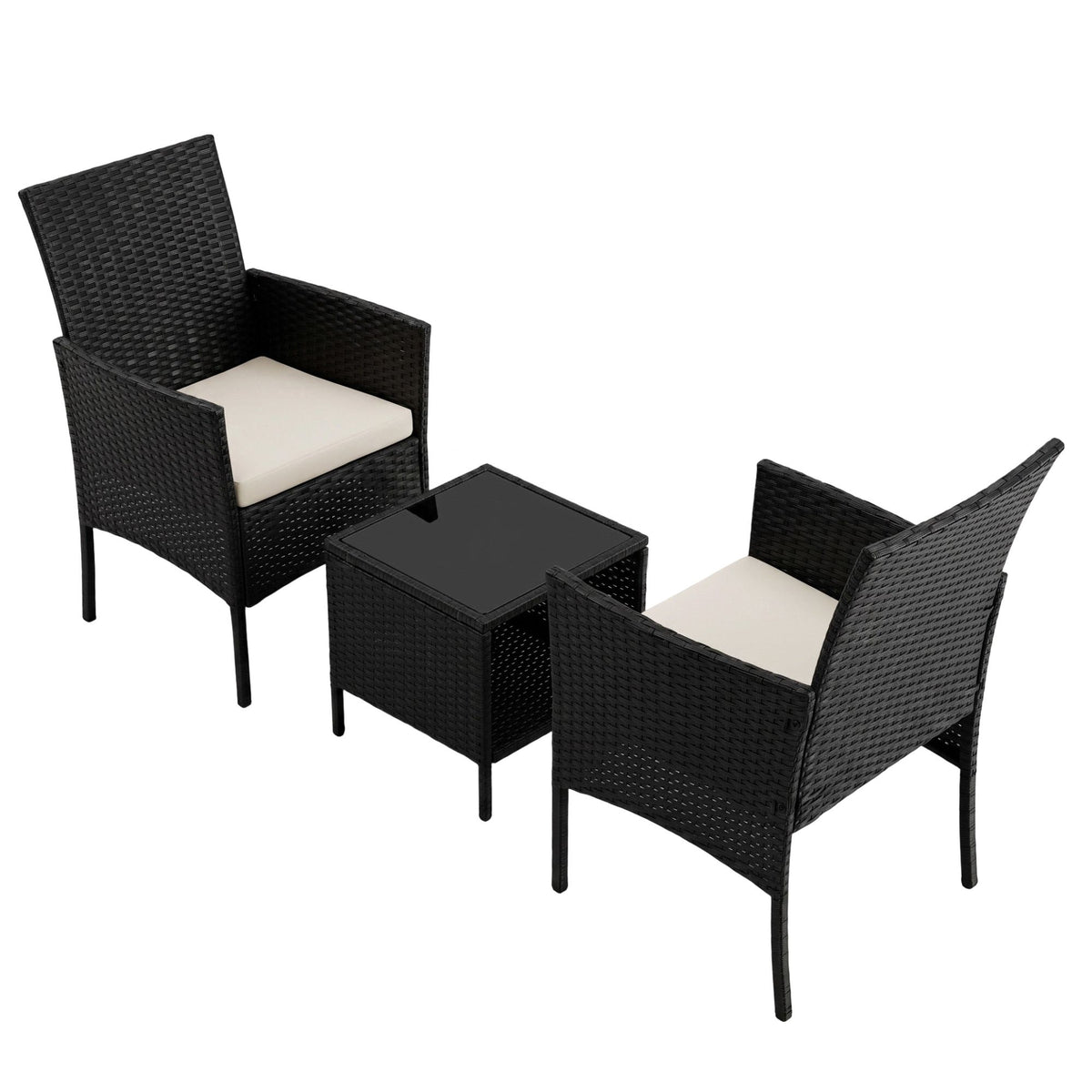 Gardeon 3PC Outdoor Bistro Set Patio Furniture Wicker Chairs Table Cushion All Black