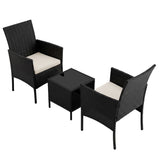 Gardeon 3PC Outdoor Bistro Set Patio Furniture Wicker Chairs Table Cushion All Black