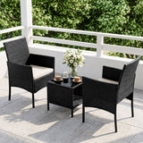 Gardeon 3PC Outdoor Bistro Set Patio Furniture Wicker Chairs Table Cushion All Black