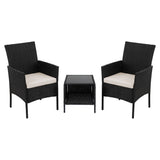 Gardeon 3PC Outdoor Bistro Set Patio Furniture Wicker Chairs Table Cushion All Black