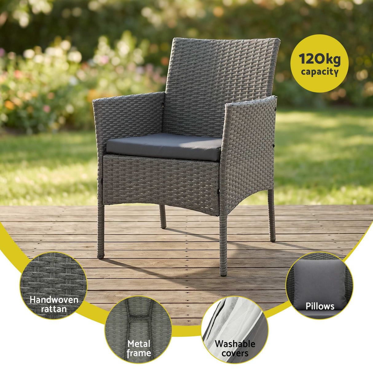 Gardeon 4-Piece Outdoor Sofa Set Rattan Furniture with Two Pillows Grey