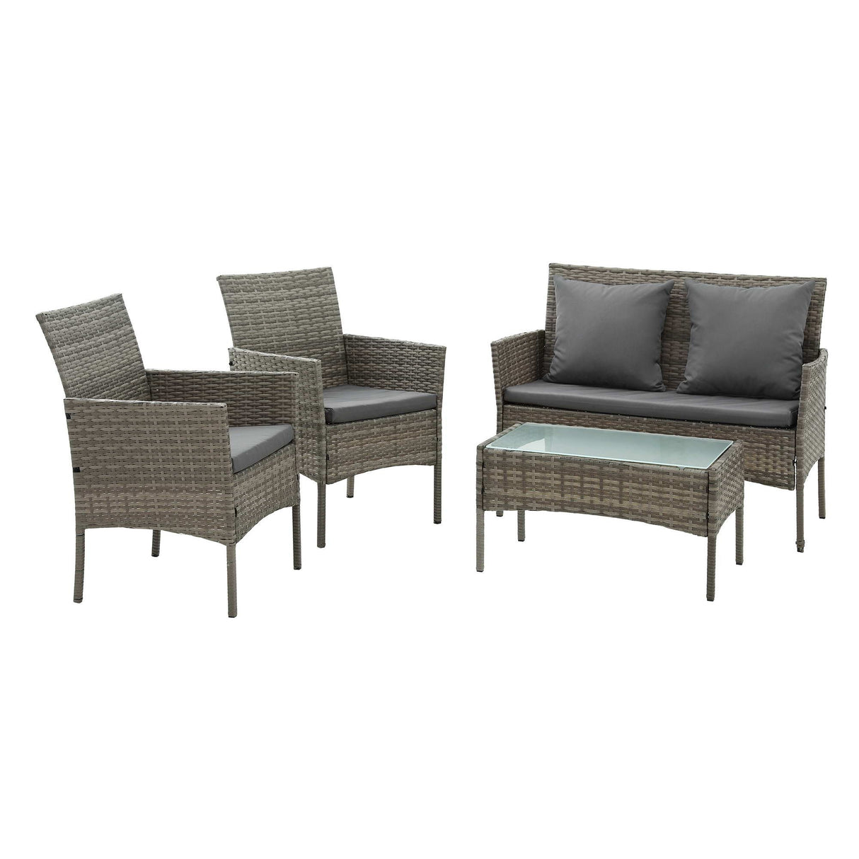 Gardeon 4-Piece Outdoor Sofa Set with Two Pillows Rattan Furniture Grey