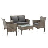 Gardeon 4-Piece Outdoor Sofa Set with Two Pillows Rattan Furniture Grey