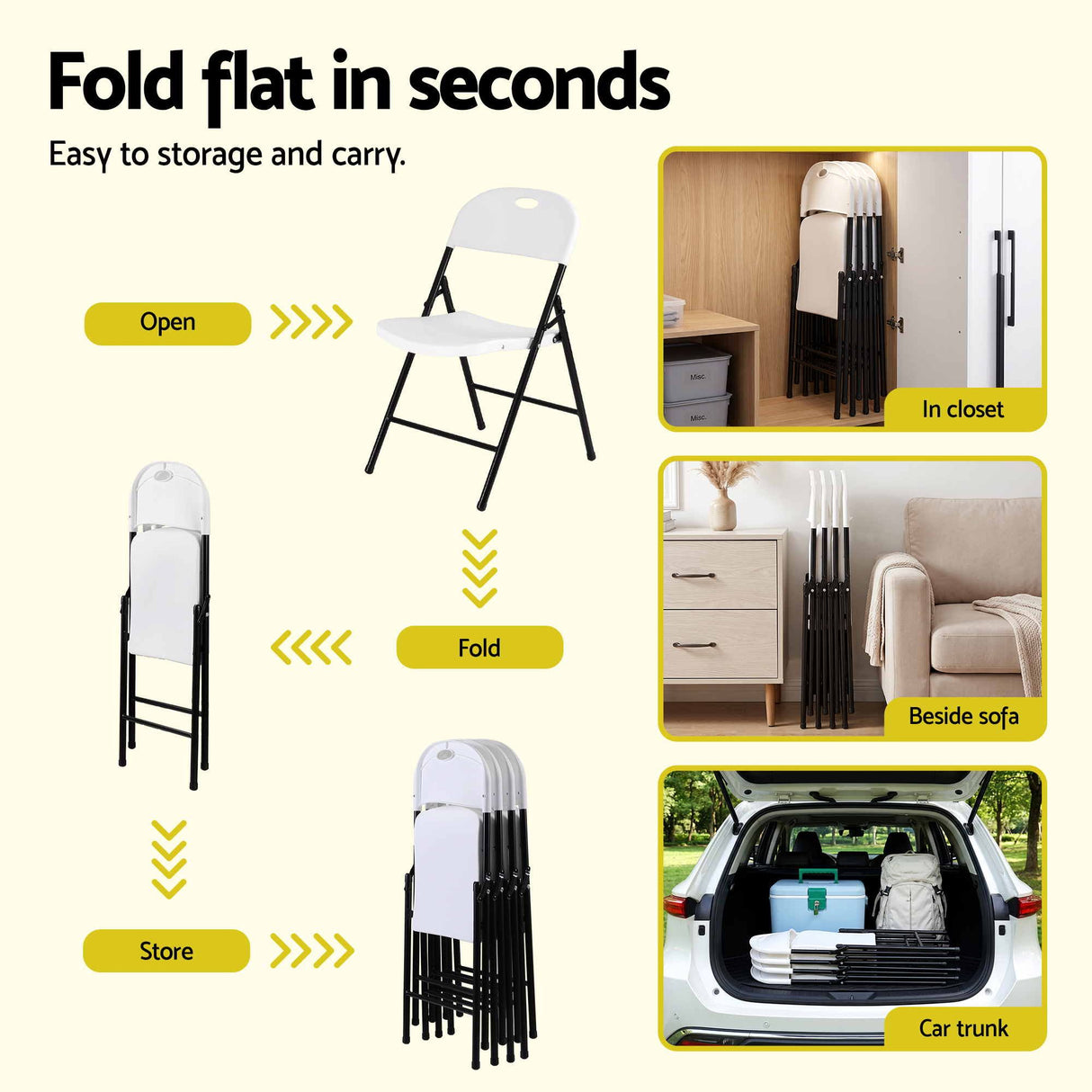 Gardeon 4PC Outdoor Dining Chairs PP Folding Chair Patio Garden Furniture White