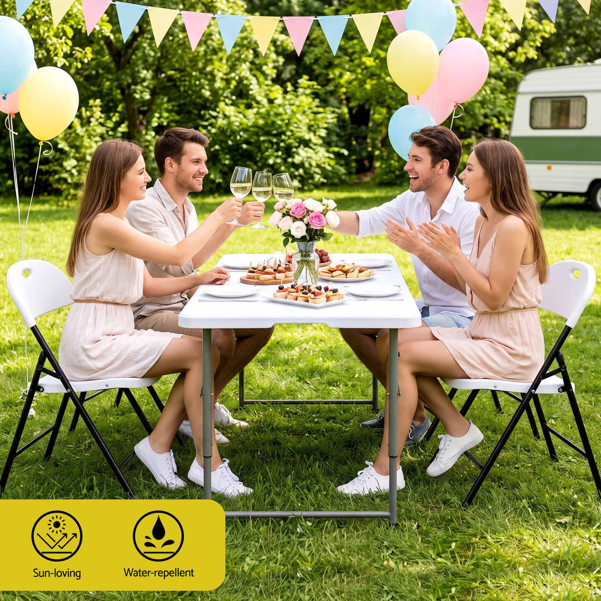 Gardeon 4PC Outdoor Dining Chairs PP Folding Chair Patio Garden Furniture White