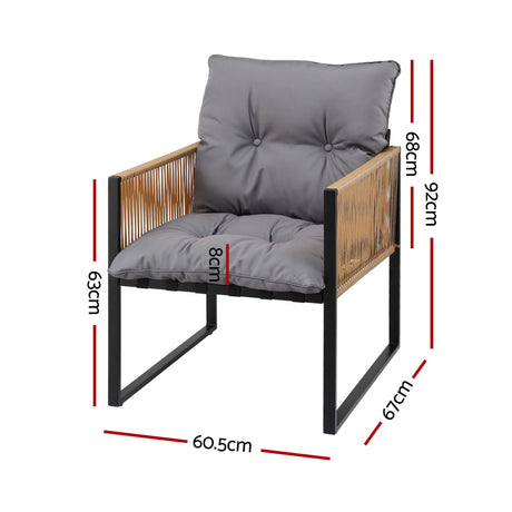 Gardeon 2PC Outdoor Dining Chair Wicker Patio Armchair Cushion Garden Furniture