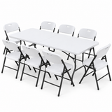 Gardeon 9PCS Outdoor Dining Set 180CM Folding Table and Chairs Patio Furniture White